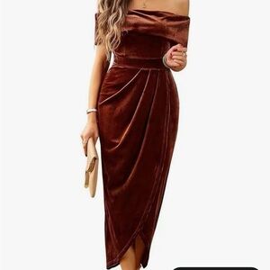 Amazon Velvet Orange Women’s off shoulder dress size M